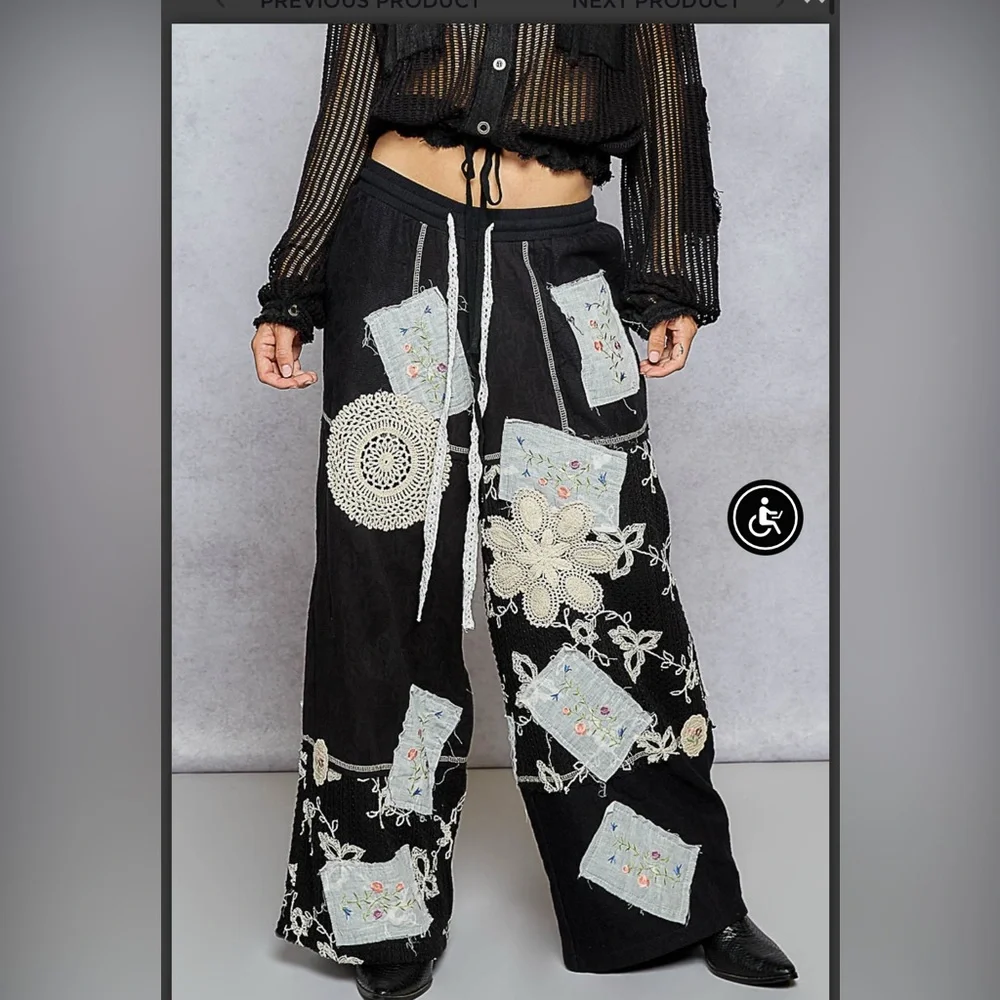 POL BLCK CRAZY ABOUT YOU PATCHWORK BOTTOMS Patterned Patchwork Women's Pants - Picture 3 of 8